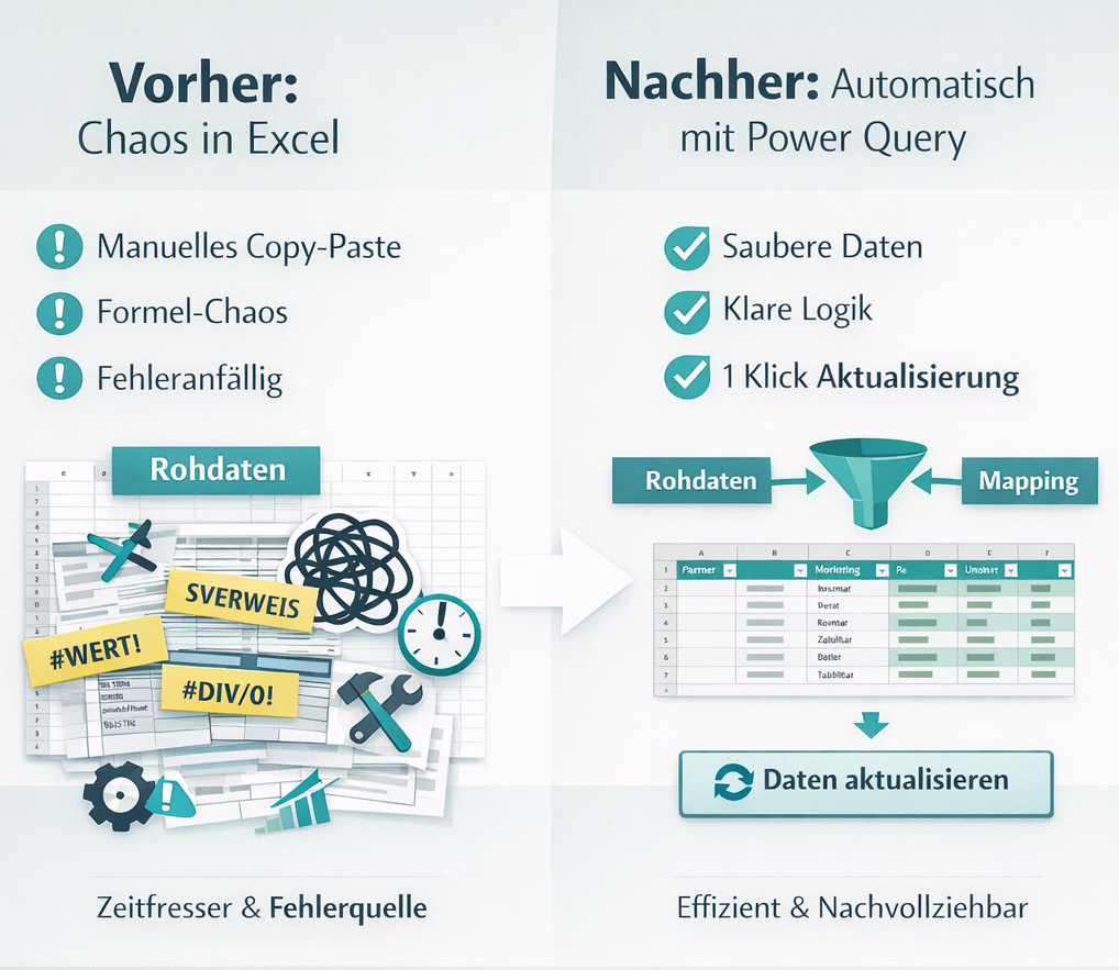Excel Datenaufbereitung vorher nachher Vergleich